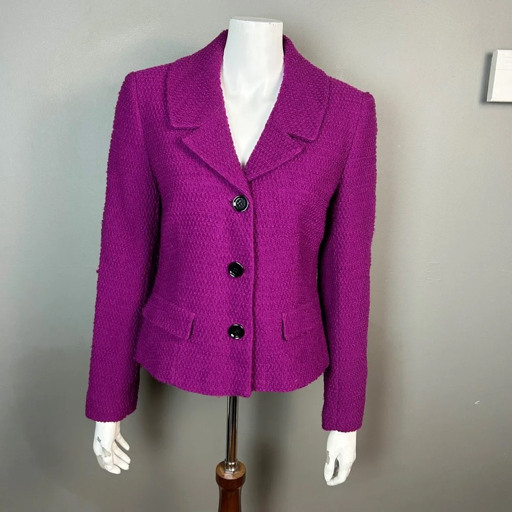 Lafayette 148 New York Boucle Blazer Size 6 Purple Tweed Colorful Winter wool‎